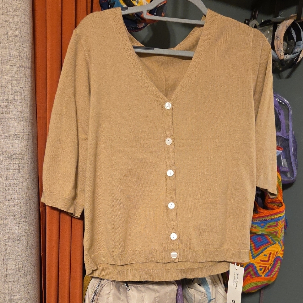 Women's Tan Sweater with Button Front